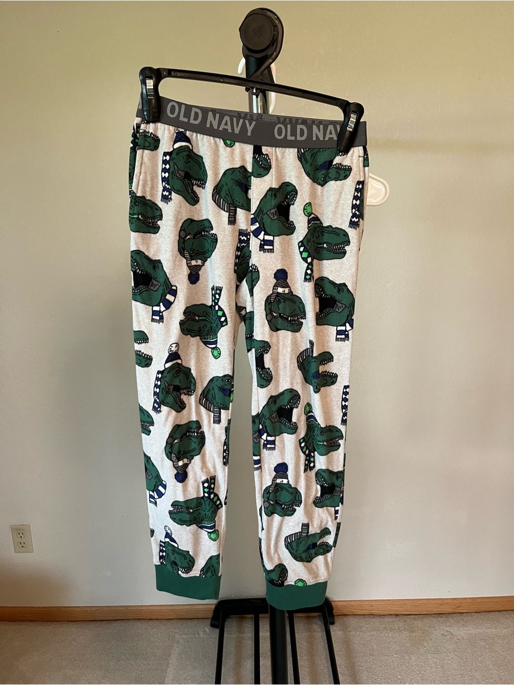 Old Navy Gray Pajama Pants with Green Dinosaur Print